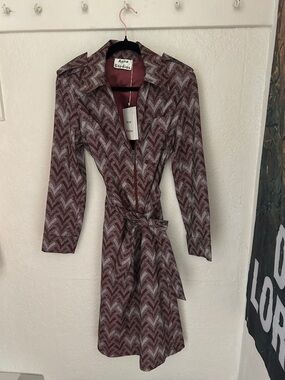 Acne Studios Maroon Chevron Long-Sleeve Wrap Dress